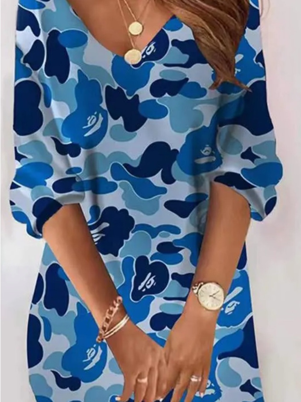 Blue Multi-Blue Abstract V-Neck Women's Swim Cover-Up